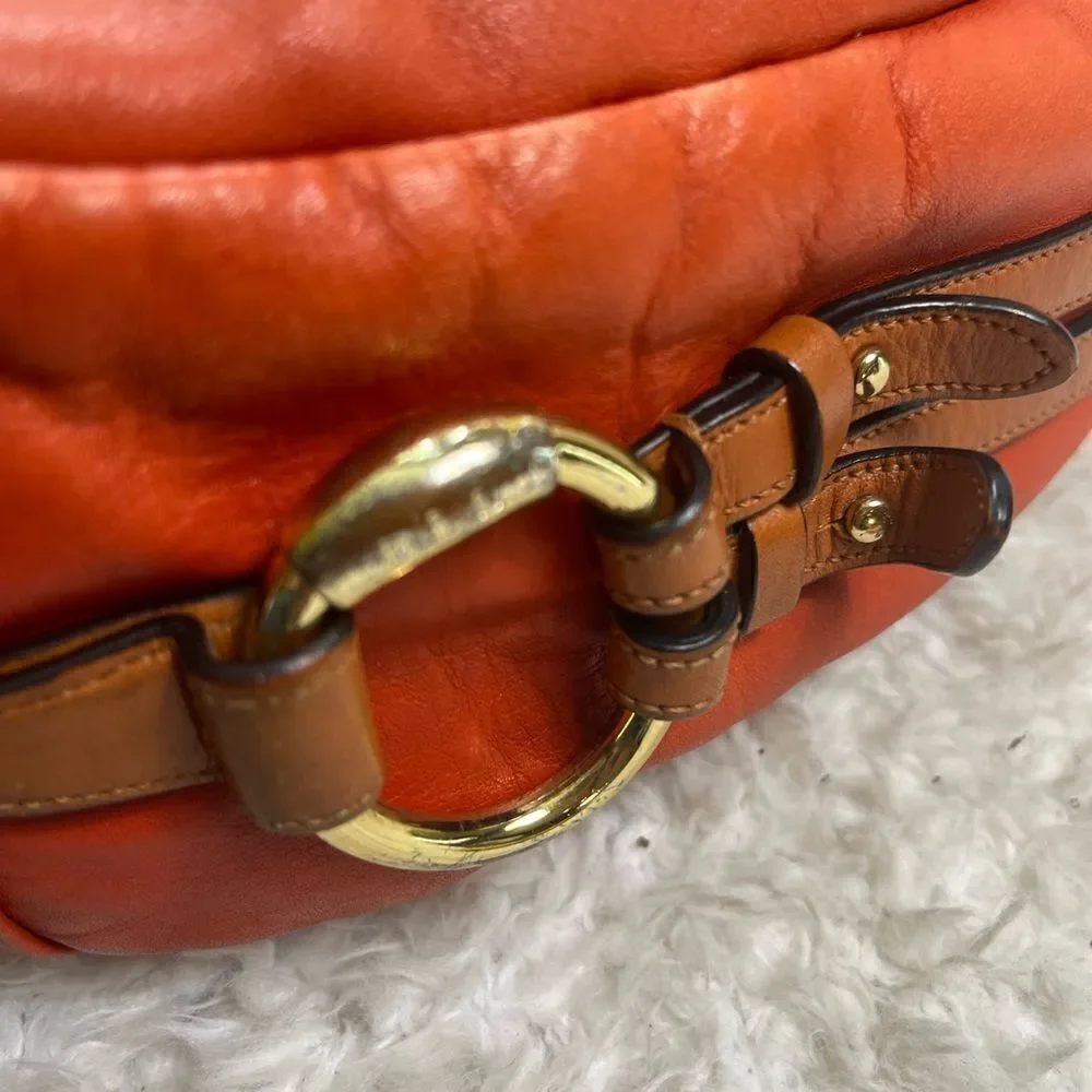 Lauren Ralph Lauren Large Leather Orange Red Hobo Bag Brown strap and trims.